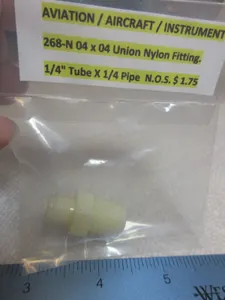 268-N 04 x 4 UNION NYLON FITTING 1/4" Tube x 1/4 Pipe (Aviation)